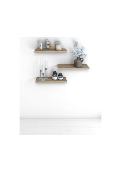 3'lü Uçan Raf Modern Duvar Rafı Iskandinav Gizli Raf Dekoratif Kitap Rafı Biblo Rafı Çam 30x12 Cm Atlantik Çam
