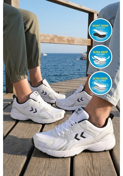 Beyaz Siyah Dar Kalıp Fileli Unisex Spor Ayakkabı Çok Renkli