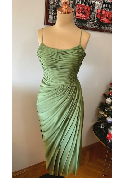 Chica Rosa Fashion Drapeli Haki Midi Elbise