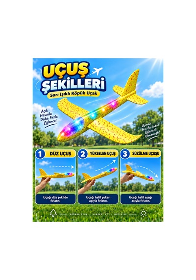 Led Işıklı Köpük Uçak Oyuncak - Büyük Boy Hafif Ve Dayanıklı Eva Köpük Kolay Kurulum Açık Hava Çocuk Oyuncağı Sarı Renk - 921724338