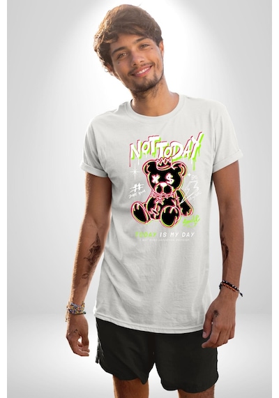Bugün Değil Unisex Unisex Beyaz Organik Baskılı T-shirt Penye Yüksek Kalite Beyaz