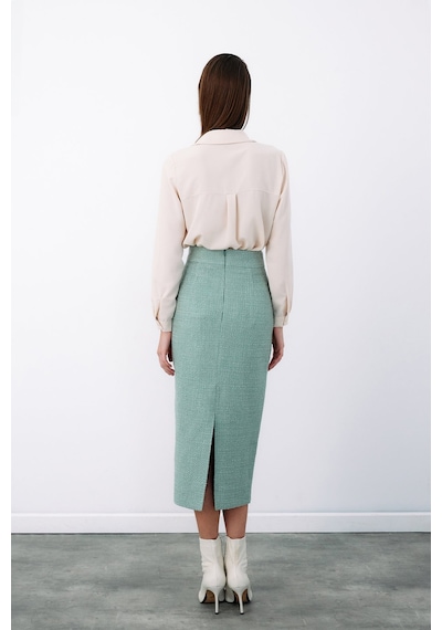 Sateen Süs Düğmeli Tüvit Kalem Etek - Mint-135079 Mint
