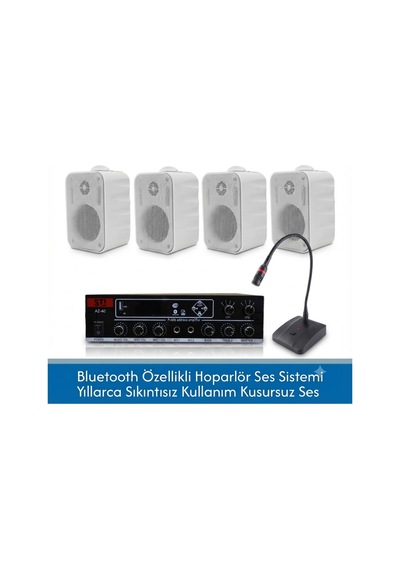 Cafe Ve Ofisler İçin Hazır Ses Paketi: 4'lü Duvar Hoparlör Mikrofon Ve Bluetooth Amfi Ses Sistemi