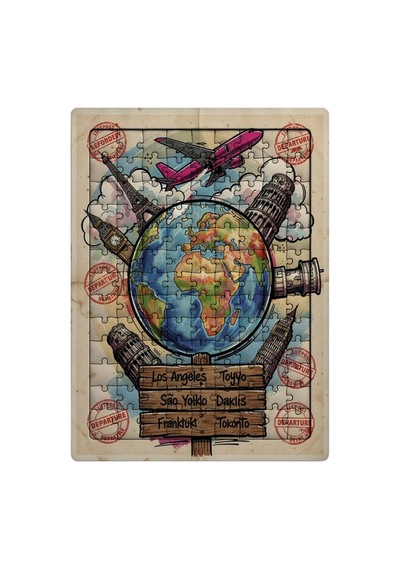 Ghostbastır Design Dünya Seyahati 99 Parça Ayaklı Puzzle Dekoratif Çocuk Yapbozu 019