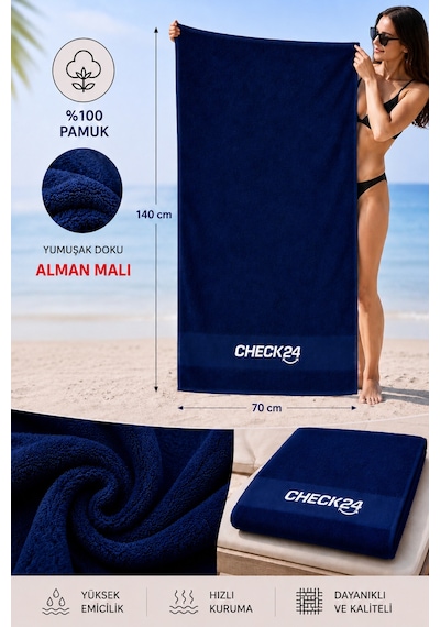 Alman Malı Büyük Boy, %100 Pamuk Premium Unisex Plaj Havlusu,70x140 Cm,lacivert ,yumuşak Dokulu,kalın Dokuma Banyo Ve Deniz Havlusu Lacivert