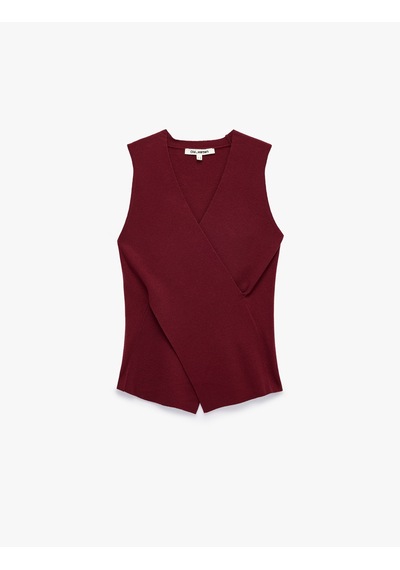 Koton Slim Fit Katlı Kolsuz Viskon Karışımlı V Yaka Bluz Bordo 7wal30002ıt