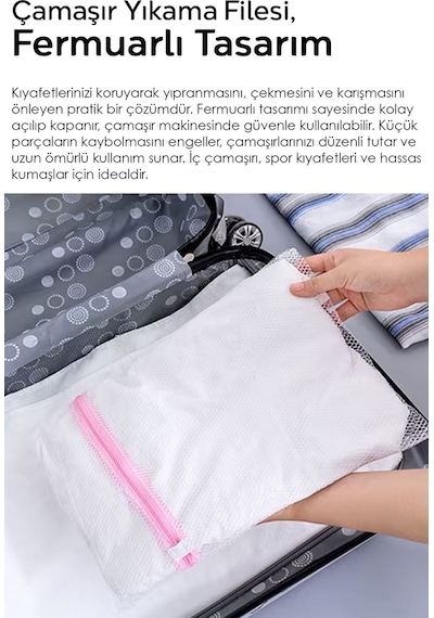 3'lü Çamaşır Yıkama Filesi - Renkli Fermuarlı Koruyucu Çamaşır Yıkama Torbası Farklı Boy