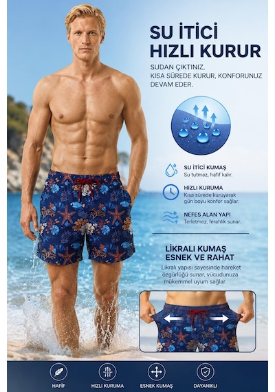 Miami Beach Su İtici Özellikli Dijital Baskılı Likralı Esnek Kumaş Erkek Plaj Deniz Şort Mayo // 280-lacivert Lacviert Miami Beach Su İtici Özellikli Dijital Baskılı Likralı Esnek Kumaş Erkek Plaj Deniz Şort Mayo // 280-lacivert Lacviert