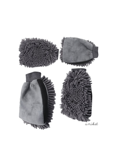 Çift Taraflı Mikrofiber Yıkama Eldiveni - Makarna Ve Sünger Yüzeyli Gri 1 Adet