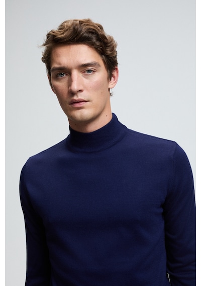 Grimelange REBEL Erkek Yarım Balıkçı Yaka Basic Slim Fit Triko Lacivert Kazak