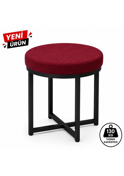 Ziro 4lü Puf Takımı Tabure Bench Makyaj Sandalyesi Siyah Ayak Bordo