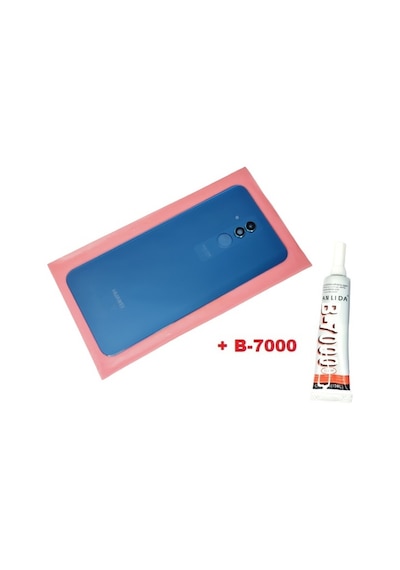Tkgz - Mate 20 Lite Arka Pil Batarya Kapağı Lensli Cam B-7000 Mavi