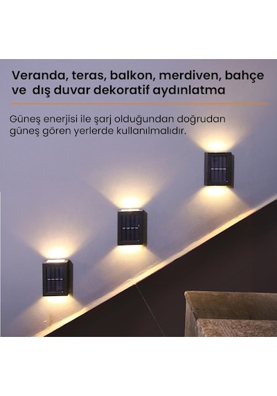Upway Güneş Enerjili Çift Taraflı Dekoratif Duvar Lambası Solar Aplik 2 Adet Gün Işığı