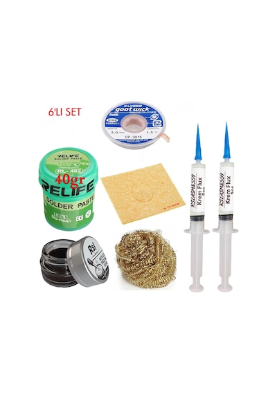 Relıfe Rl-402 Krem Lehim 183 C 40gr Havya Uç Temizleyici Seti Flux Lehim Toplama Cp-3015 Emme Teli Vs Set03
