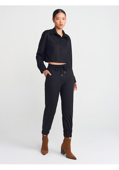 Dilvin 71594 Manşetli Jogger Süet Pantolon Siyah