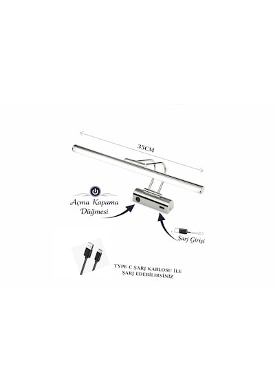 Sarjlı Led Flüt Resim Aplik 6w 3200k Gün Işığı 35cm Duvar Tipi Ayna/tablo Üstü Dekoratif Işık Ip20 Iç Mekan Kullanım Krom