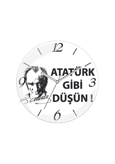Atatürk Gibi Düşün Sessiz Akar Bombeli Gerçek Cam Duvar Saati Siyah