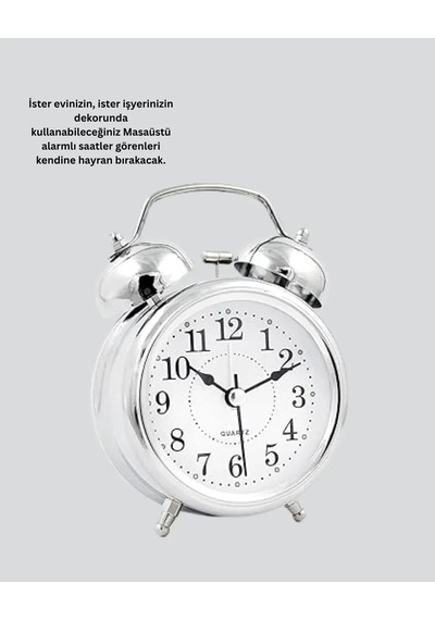 Alarmlı Dekoratif Yuvarlak Masa Saati Gümüş Renk Sessiz Ve Işıklı Diğer 20633781