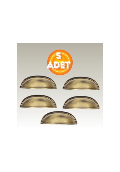 Tas Midye Çanak 64mm Antik Sarı Dolap Çekmece Vestiyer Mobilya Kulpu Metal Kulp 5 Adet Antik