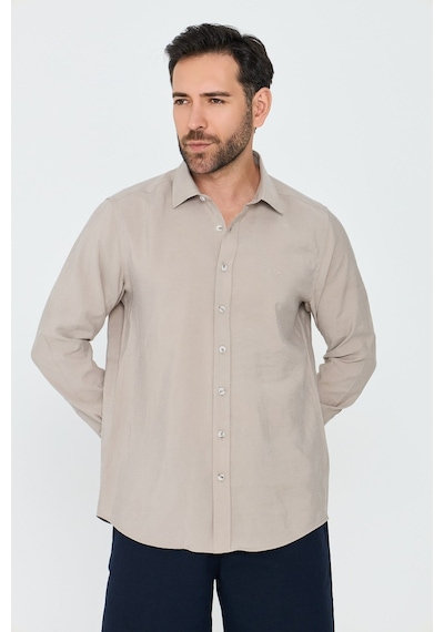 White Stone Krem Rengi Dynamic Fit Uzun Kollu Erkek Gömlek