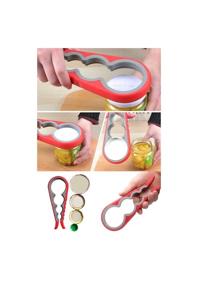 4 Fonksiyonlu Plastik -silikon Şişe Kavanoz Kapağı Açma Aparatı - Pyrz-768238