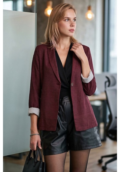 Armonika Kadın Bordo Kol İçi Çizgili Tek Düğmeli Ceket Arm-22k001122