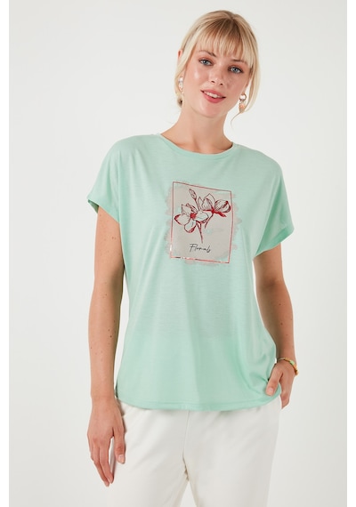 Lela Baskılı Bisiklet Yaka Regular Fit Bayan T Shirt 6671002 Mint