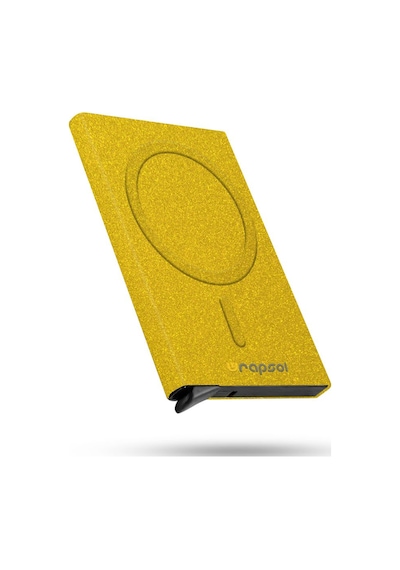 Wrapsol Magsafe Mekanizmalı Kartlık Rfid Korumalı Alüminyum Otomatik Kredi Kartlık Renkli Parlak Saks Mavi Simli Sarı Simli Sarı