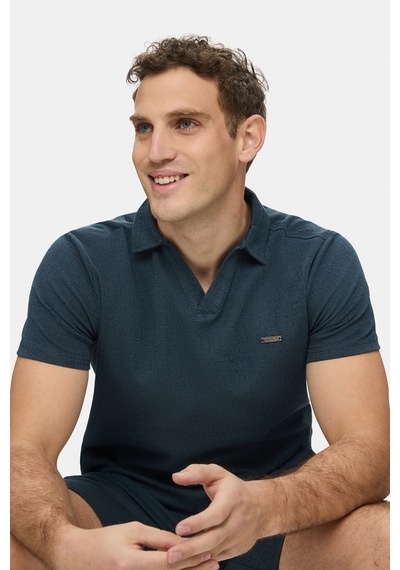 Felıpe Lacivert Polo Yaka Krinkıl Hafif Kumaş Metal Logolu Standard Fit Erkek Tshirt Lacivert