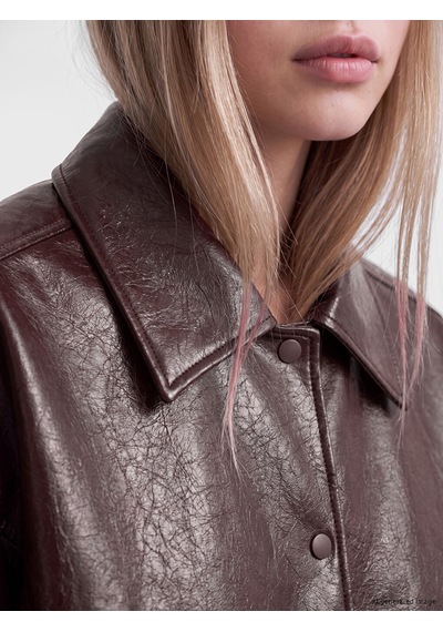 Lcw Vision Bordo Oversize Kadın Deri Görünümlü Ceket