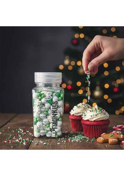 Kar Taneli Cupcake Pasta Süsleme Şekeri Yeşil Beyaz 100 G Yılbaşı Temalı Dekor Şekeri