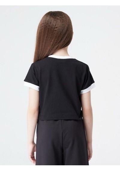 Zekids Kız Çocuk Pamuklu Sıfır Yaka Crop T-shirt-13935 Siyah