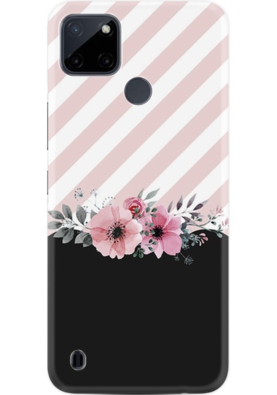 Realme C21Y Kılıf Resimli Desenli Baskılı Silikon Strip Pink Flowers 1396