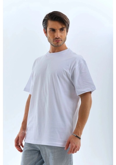 Erkek Düz Yazlık Kısa Kol Tişört Bisiklet Yaka Oversize T-shirt - Beyaz Çok Renkli Erkek Düz Yazlık Kısa Kol Tişört Bisiklet Yaka Oversize T-shirt - Beyaz Çok Renkli
