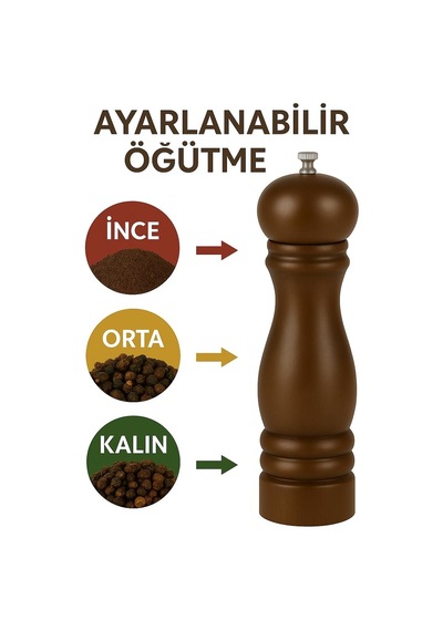Viyana 40 Cm Ahşap Karabiber Değirmeni Paslanmaz Çelik Öğütücü Çok Renkli