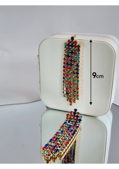 Taşlı Sallantılı Renkli Küpe