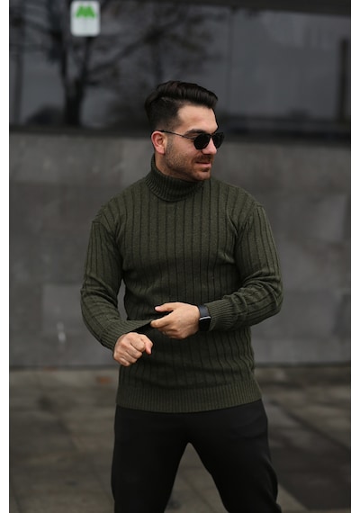 Martino Butik Unisex Balıkçı Yaka Triko Haki Kazak Haki
