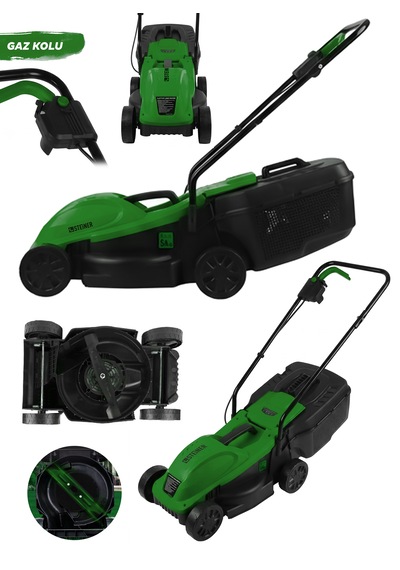 Steiner 1200w Elektrikli Bakır Sargılı Tekerlekli Çim Biçme Makinesi Yeşil 30 Litre Toplama Torbalı