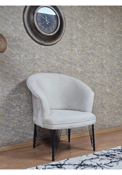 Zafir Tekli Teddy Siyah Boyalı Telli Ayak Çay Seti Koltuk Tekli Berjer , Balkon, Salon, Ofis Krem