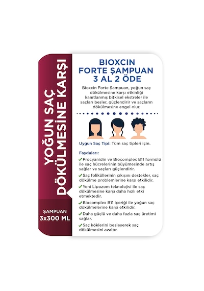 Bioxcin Forte Şampuan Tüm Saç Tipleri Için 3x300ml Yoğun Saç Dökülmesi Şampuanı