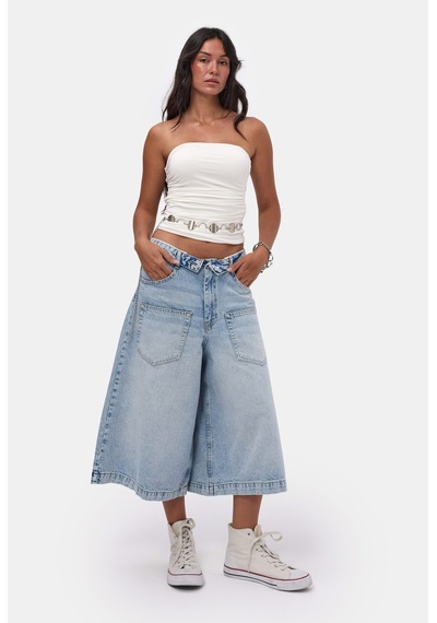 Itsbasic Kadın Mavi 4s6-3 Süper Baggy Fit Kemer Detaylı Maxi Boy Denim Jort