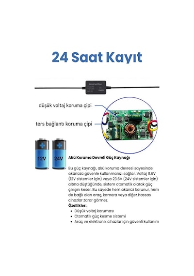 Park Modu Kablosu Type-c Akü Sigorta Bağlantı Kablosu Araç İçi Kamera Tüm Kameralara Uyumlu Najmaddin