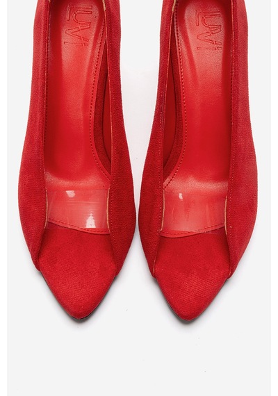 Luvishoes Varelıa Kırmızı Süet Şeffaf Bantlı Kadın Topuklu Ayakkabı