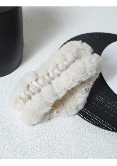 Büyük Boy İnci Peluş Mandal Toka 13 Cm Beyaz