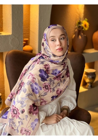 Moda Kaşmir Fiori Desen Lina Şal Kum Beji