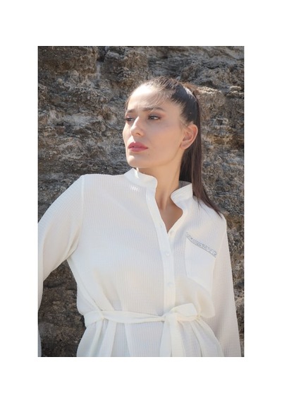 Charmwear Uzunkol Cepli Bluz Beyaz