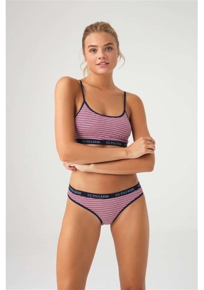 U.S. Polo Assn. Kadın Lacivert - Çizgili Büstiyer Slip Takım 66250