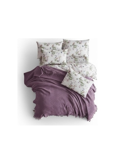 Şaheser Home Mona Pike 220x240 Cm Jakarlı Waffle Dokuma Çift Kişilik Yumuşak Ve Hafif Mürdüm