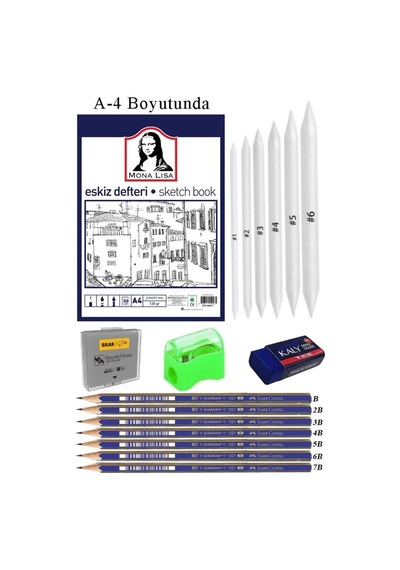 Eskiz Defteri A4 50 Yaprak Karakalem Çizim Seti Gölgelendirme Kalemi Hamur Silgi Faber Castell Dereceli Kalem