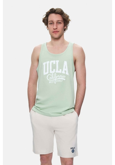 Ucla Pebble Duman Yeşili Sıfır Kol Baskılı Oversize Erkek Tshirt Duman Yeşili Yeşil